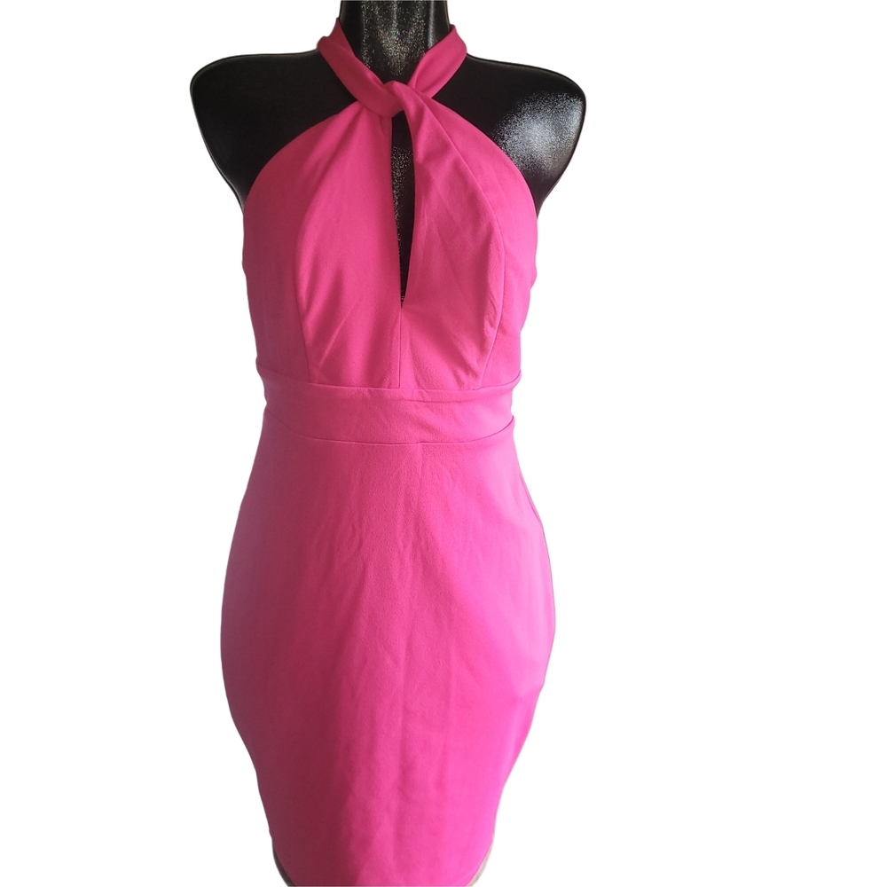 Guess Twisted Charlene Halter Bodycon Dress in Hot Pink Size 10